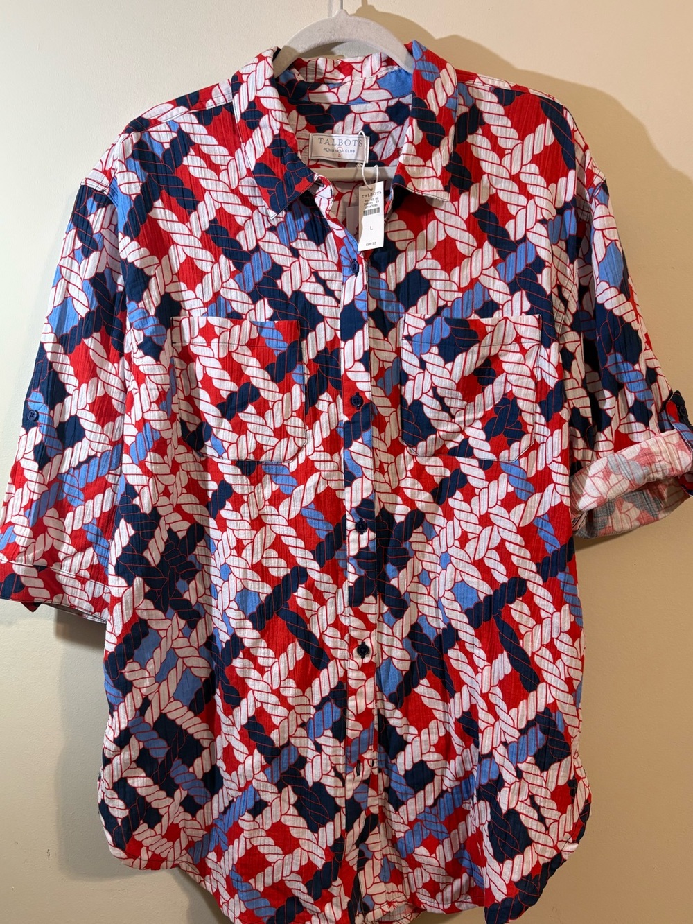 Talbots Aqua Club Shirt Cover-Up women’s large red white blue nautical Dress NWT